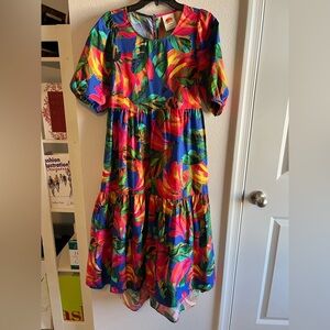 Farm Rio Banana Fruit Colorful Floral Midi Dress